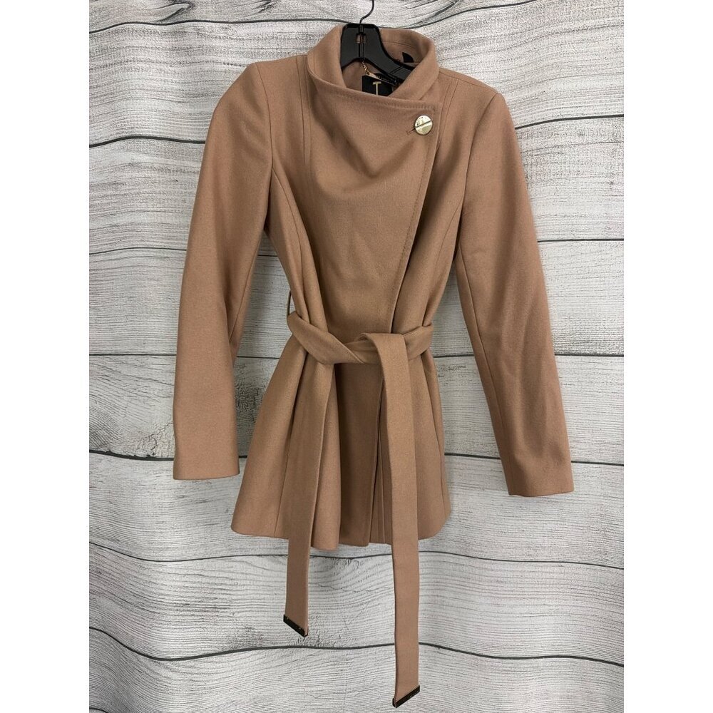 Ted Baker London Rytaa Belted Camel Wrap Coat With Floral Lining Size 1/4/S